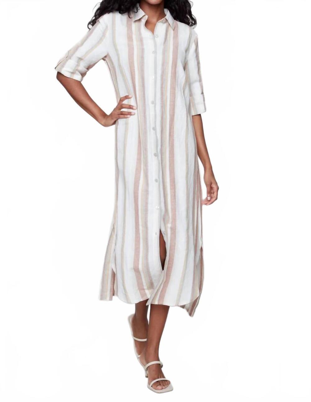 NEW CHARLIE B verticle stripe duster dress in natural